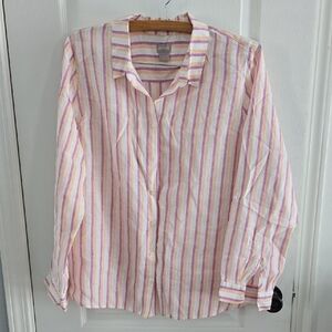 Chico's Pink and White Casual Button Down Shirt